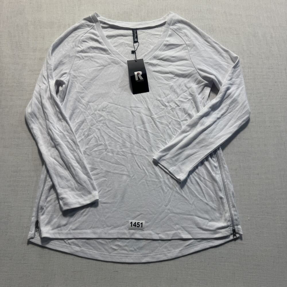 PrinStory Long Sleeve V-Neck Girlfriend Tee Women Sz S White Brand New